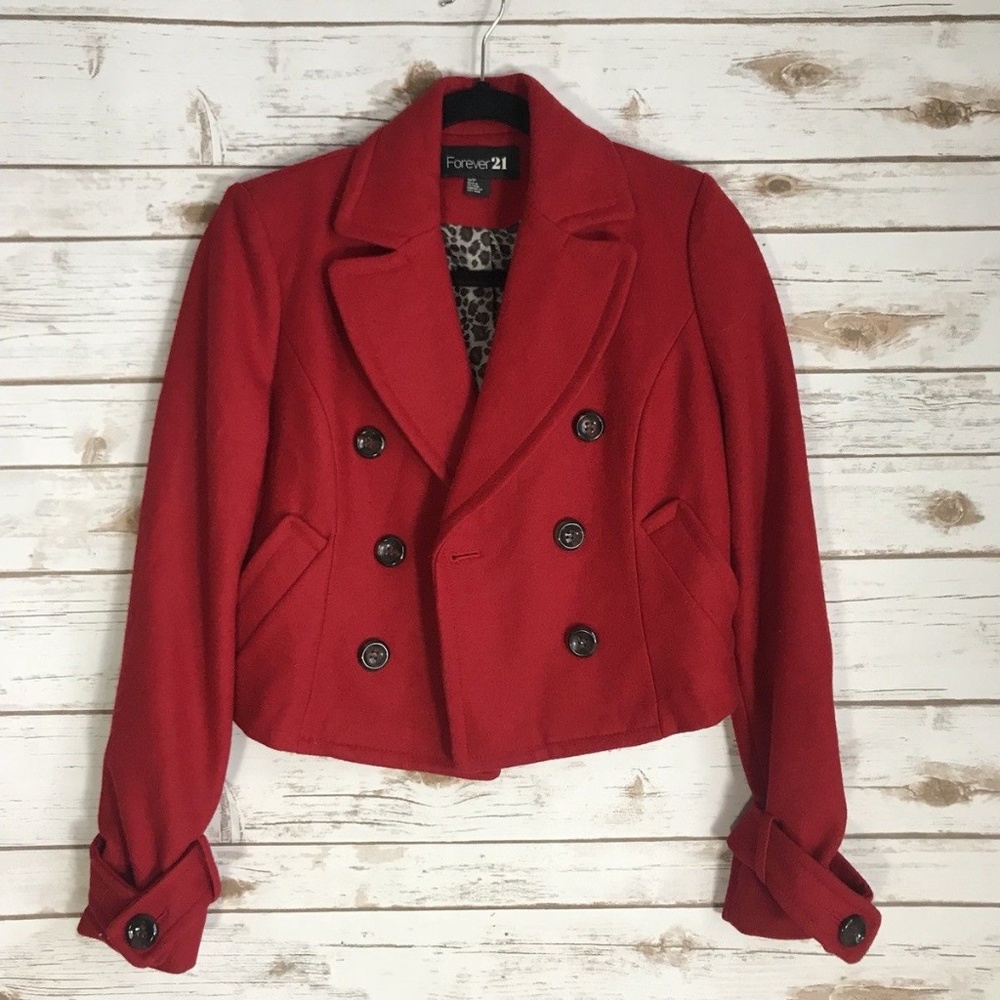 Forever 21 Red Double Breasted Crop Jacket size S